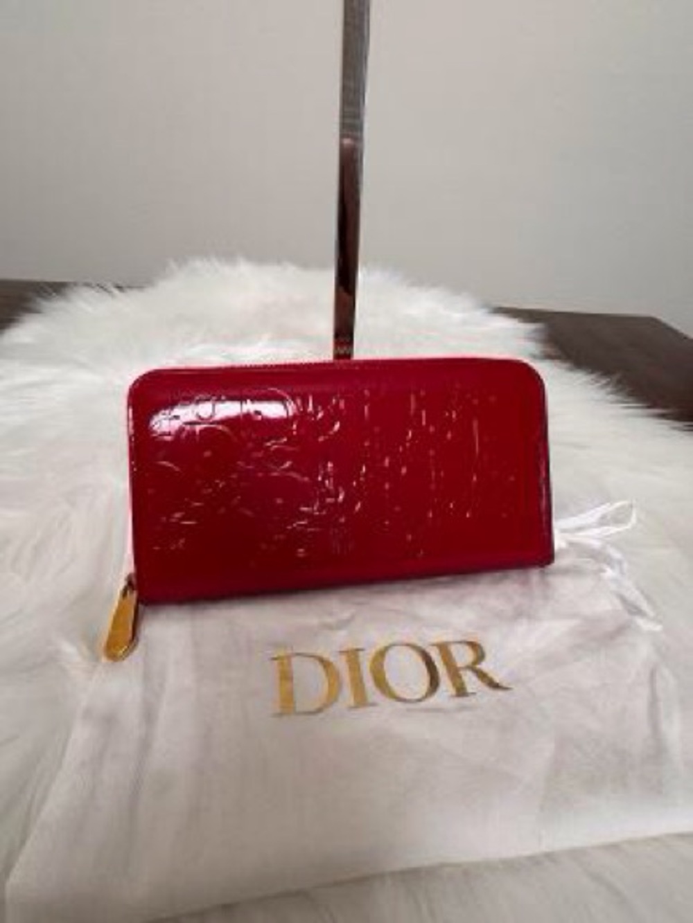 Dior Continental Zip-Around Wallet in Red Patent Leather